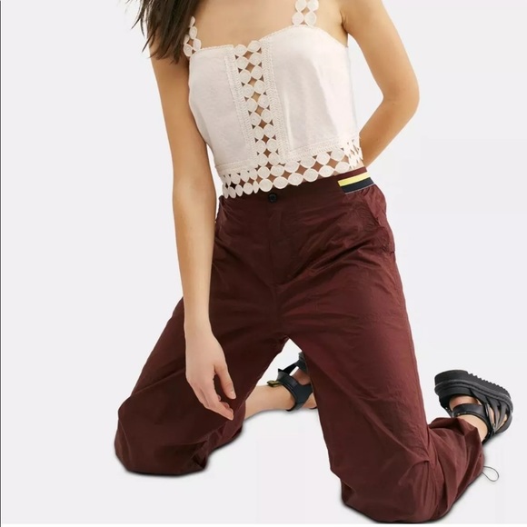 Free People Nylon Ripple Jogger Crop Mahogany Light Weight Sporty Pants - Picture 2 of 13